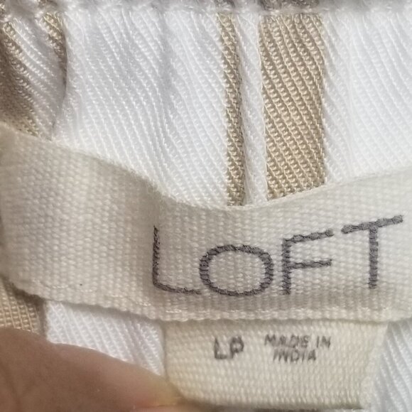 Loft Women's Wide Leg Brown/White Pants Office Career Sz L/P - Picture 3 of 6